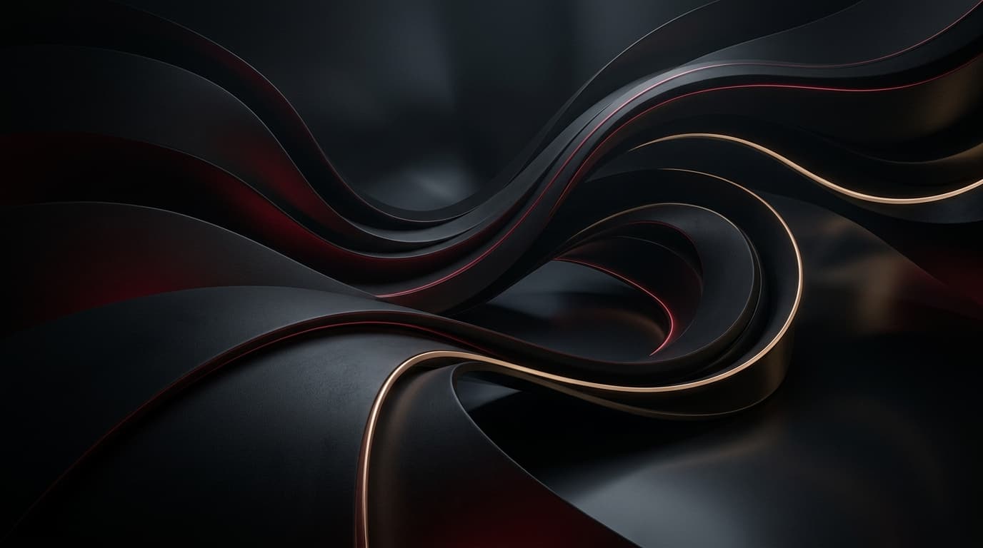 Abstract Luxury Architectural Ribbons in Crimson and Obsidian
